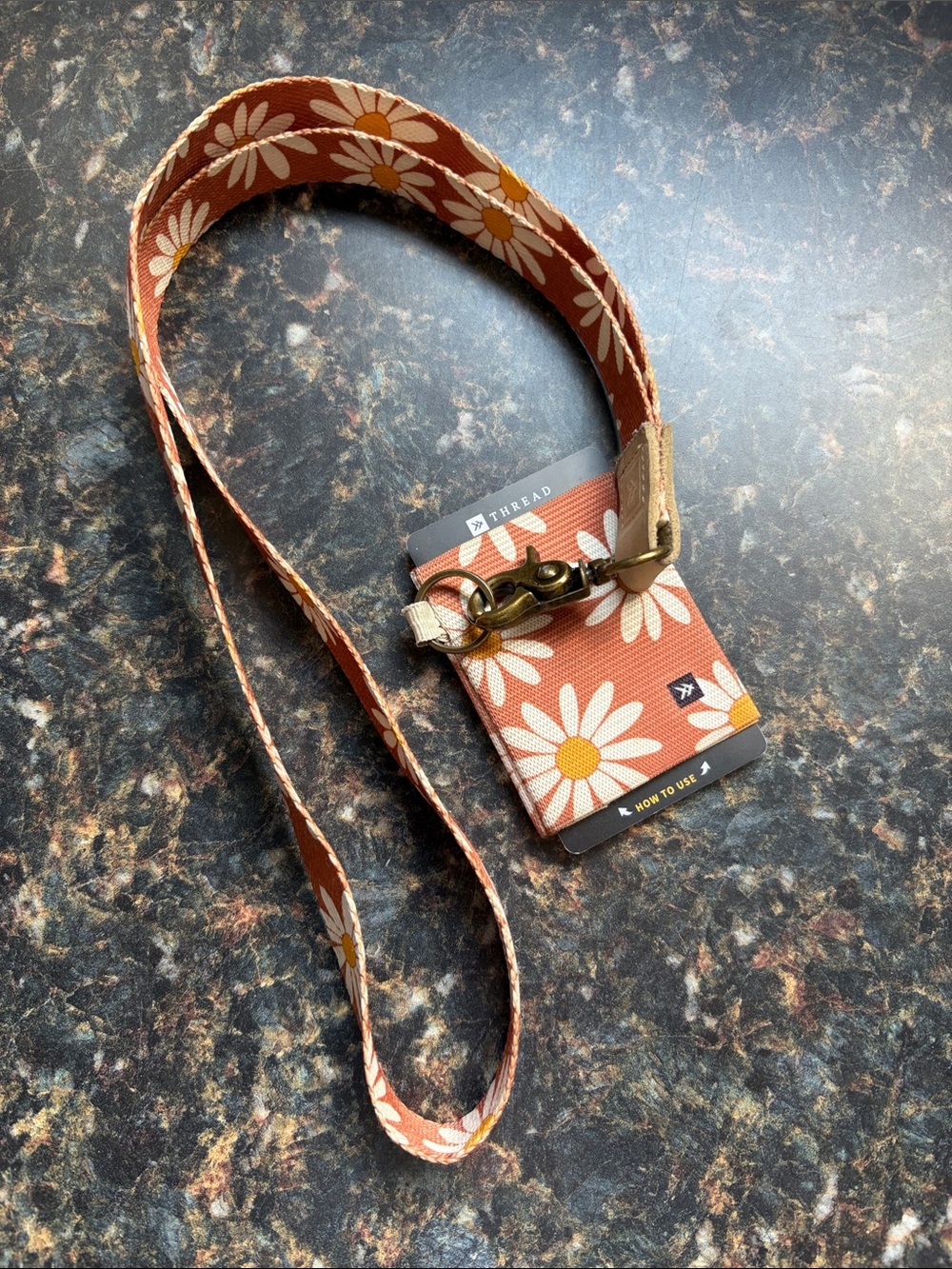 Daisy Print Lanyard ID Holder - Coral with White Daisies